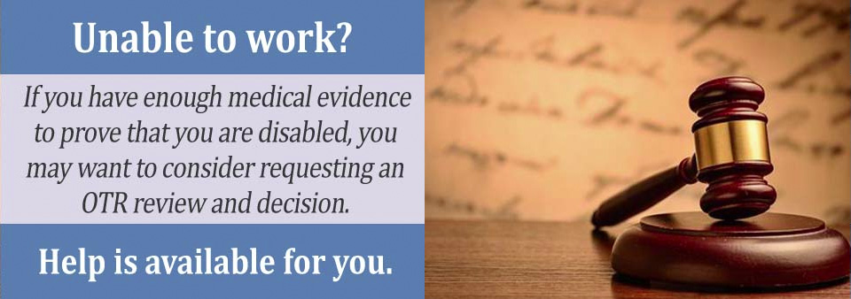 An on the record decision is a favorable ruling that is made by an administrative law judge prior to an actual disability hearing.></a>

<h2>What Happens After You Request Your OTR Review?</h2>

<p>One of three things can happen after you request an OTR decision.</p>
<ul> 
<li>An adjudicator may contact you if he or she is reviewing the file and has any questions pertaining to your case. He or she may question whether or not you are currently performing any type of work activity and when your disability began. It is important to answer these questions thoroughly and honestly if you wish to avoid a disability hearing.</li> 

<li>The second thing that may happen is that the OTR decision is granted based on your written medical records. This decision will grant you the disability benefits you are seeking and a hearing will not be necessary.</li>

<li>The third thing that may happen is that the OTR review does not result in the approval of your disability benefits. If this happens, the case will continue on to a disability hearing. You will not be denied benefits based on an OTR denial. You will simply have to follow the typical disability hearing process.</li>
</ul>

<p>A request for an OTR can be a great way to expedite the disability appeal process. You need to make sure that you provide enough <a href=