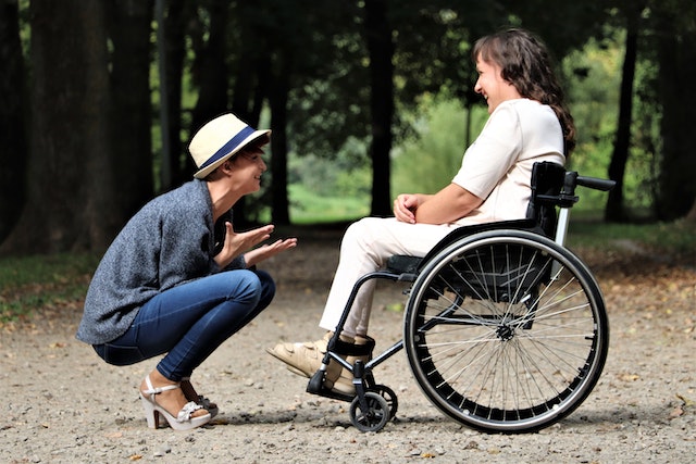 Woman with MS in wheelchair